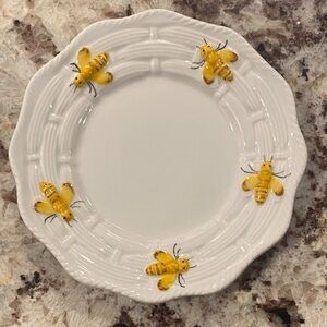 White Ceramic Plate with Yellow Bee Design